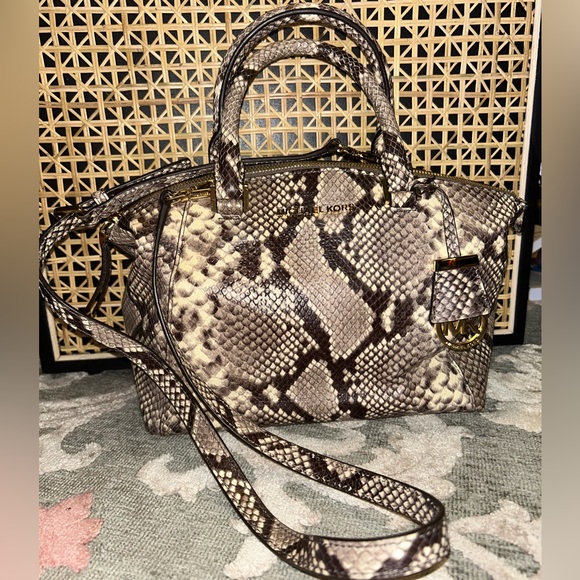 Michael Kors Snake Print Satchel - Brown and Cream - Picture 1 of 15